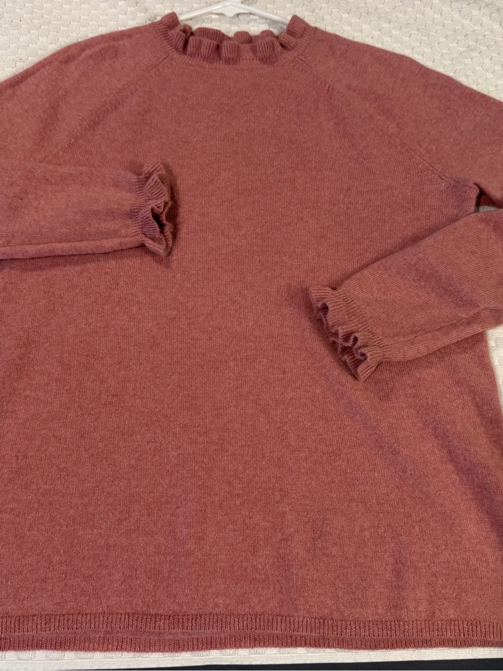 Cashmere Women's Dusty Rose Ruffle-Neck Sweater by Garnet Hill, Size S